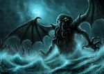  cthulhu_mythos glowing_eyes green_eyes h.p._lovecraft monster sea solo spenzer777 tentacles water wings 