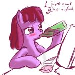  alcohol ash_tray berry_punch_(mlp) beverage blush cigarette drinking drunk english_text equine female friendship_is_magic horse mammal my_little_pony plain_background pony shaded snus-kun solo text white_background wine 
