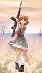  &lt;3 anthro belt blue_eyes cat clothing feline female gun invalid_tag iskra iskra_(character) mammal outside ranged_weapon rifle shoes skirt socks solo tree weapon 