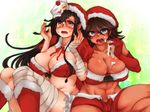  abs blue_eyes blush breasts danganronpa dark_skin huge_breasts legs long_hair navel owari_akane plump santa_costume siroringo tsumiki_mikan 