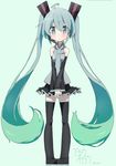  2014 artist_name bad_id bad_pixiv_id boots dated detached_sleeves green_eyes green_hair hatsune_miku headset inaka_keikou long_hair necktie pigeon-toed skirt solo thigh_boots thighhighs twintails very_long_hair vocaloid 