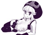  belt breasts hat holster jakuzure_nonon kill_la_kill lying medium_breasts monochrome nipples nudist_beach_uniform on_side sho-n-d short_hair shoulder_holster skull_print smile solo thighhighs utility_belt white_background 