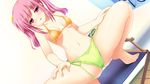  bikini breasts game_cg kinmedai_pink long_hair miyamae_iroha pink_eyes pink_hair see_through sei_shoujo_seido_ikusei_gakuen spread_legs swimsuit 