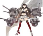  bare_shoulders black_hair breasts elbow_gloves gloves hairband headgear kantai_collection long_hair medium_breasts midriff nagato_(kantai_collection) navel red_eyes shihou_(g-o-s) skirt solo thighhighs 