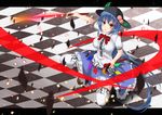  blue_hair gmot hat hinanawi_tenshi long_hair red_eyes sheath solo sword_of_hisou thighhighs touhou very_long_hair white_legwear 