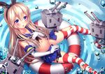  blonde_hair blue_eyes blush bubbles ego kantai_collection long_hair navel rensouhou-chan shimakaze_(kancolle) thighhighs 