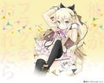  artist_name black_legwear blonde_hair blue_eyes blush bow coat cuteg flag hair_bow kanojo_ga_flag_wo_oraretara long_hair nanami_k_bladefield official_art pleated_skirt polka_dot polka_dot_background ponytail school_uniform skirt skull_and_crossbones solo thighhighs wallpaper wrist_cuffs zettai_ryouiki 