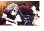  absurdres ass black_hair book couch hair_ornament hairclip highres himawari_no_kyoukai_to_nagai_natsuyasumi hime_cut long_hair lying on_stomach panties pantyshot purple_eyes sagitsuki_ruka suzuri_(tennenseki) underwear white_panties 