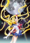  arched_back back_bow bishoujo_senshi_sailor_moon bishoujo_senshi_sailor_moon_crystal blonde_hair blue_eyes blue_sailor_collar bow bowtie brooch choker double_bun earrings elbow_gloves full_moon gloves hair_ornament hand_up highres jewelry long_hair looking_up maboroshi_no_ginzuishou miniskirt moon official_art planet profile promotional_art red_bow red_choker red_neckwear sailor_collar sailor_moon sailor_senshi_uniform sakou_yukie skirt solo space star_(sky) tsukino_usagi twintails very_long_hair white_gloves wind wind_lift 