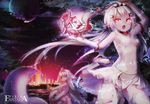  breasts cameltoe catgirl choker elbow_gloves fang flowers gloves long_hair moon mvv navel pixiv_fantasia red_eyes rose thighhighs twintails white_hair 