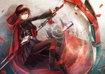  boots brown_hair cape cross oki_(koi0koi) pantyhose red_eyes ruby_rose rwby scythe short_hair skirt weapon 