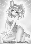  animal_ears bangs bow bowtie breasts bunny_ears bunny_tail bunnysuit cleavage detached_collar greyscale large_breasts monochrome nightmare77zx pantyhose short_hair sitting solo suzumiya_haruhi suzumiya_haruhi_no_yuuutsu tail wrist_cuffs yokozuwari 