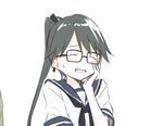  bespectacled black_hair cosplay fubuki_(kantai_collection) fubuki_(kantai_collection)_(cosplay) glasses houshou_(kantai_collection) kantai_collection kawashina_(momen_silicon) long_hair ponytail smile solo 