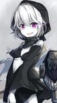  bad_id bad_nicoseiga_id detached_sleeves fang glowing glowing_eyes hood kantai_collection pale_skin pink_eyes re-class_battleship rin_yuu scarf shinkaisei-kan short_hair silver_hair solo teeth wide_sleeves 