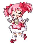  :d blush chibi closed_eyes dress gloves kaname_madoka magical_girl mahou_shoujo_madoka_magica open_mouth pink_dress pink_eyes pink_hair puffy_short_sleeves puffy_sleeves shinjitsu short_sleeves short_twintails smile solo twintails white_background white_gloves 