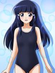  :d aoki_reika blue_eyes blue_hair blush bubble collarbone competition_swimsuit hair_ornament hairclip long_hair looking_at_viewer mumumu_(road) one-piece_swimsuit open_mouth precure shadow smile smile_precure! solo swimsuit 