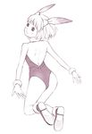  animal_ears ass back bunny_ears bunnysuit flat_ass loan_knight monochrome sketch solo traditional_media yoshitomi_akihito 