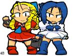  antenna_hair blair_dame blonde_hair blue_hair chibi kanzuki_karin kurohaneco multiple_girls red_sailor_collar ringlets sailor_collar school_uniform serafuku street_fighter street_fighter_ex_(series) street_fighter_zero_(series) 