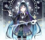  absurdres bad_id bad_pixiv_id blue_eyes blue_hair dress facial_mark fleur_de_lis heterochromia highres kiseru long_hair long_sleeves pantyhose pink_eyes pipe pixiv_fantasia pixiv_fantasia_fallen_kings staff star stari 