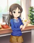  :o artist_request bottle bow bowl brown_eyes brown_hair food fruit hair_bow half_updo idolmaster idolmaster_cinderella_girls long_hair official_art sleeves_pushed_up strawberry tachibana_arisu window 