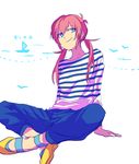  bird blue_eyes boat character_name inazuma_eleven_(series) inazuma_eleven_go kirino_ranmaru male_focus no_pupils red_hair shino_(syllable) simple_background sitting solo watercraft white_background 