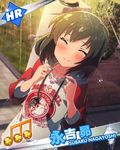  artist_request beamed_eighth_notes brown_hair card_(medium) character_name closed_eyes idolmaster idolmaster_million_live! jewelry long_hair musical_note nagayoshi_subaru necklace official_art solo 
