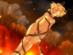  1girl artist_request bdsm blonde_hair bondage breasts burning censored chains character_request crying execution fire helpless nipples nude restrained short_hair small_breasts source_request tears torture 