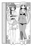  barefoot blush braid eboshi_momono greyscale kuriyama_yumino long_hair looking_at_viewer mikuri_gakuen_sweets-bu monochrome multiple_girls pajamas porurin smile 