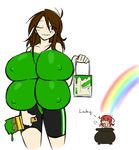  2girls ahoge bodypaint breasts brown_hair cleavage extra_breasts huge_breasts lass_(matsu-sensei) matsu-sensei multi_breast multiple_girls paint rainbow smile st_patrick&#039;s_day st_patrick's_day 