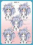  absurdres animal_ears arms_behind_back bad_id bad_pixiv_id blue_hair blush closed_eyes eighth_note expressions fuurin_rei grin highres long_hair looking_at_viewer multiple_views musical_note nude open_mouth original smile tomoyan_(nyakkoya) 