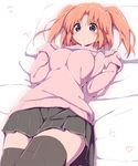  akata_itsuki black_legwear blush mikakunin_de_shinkoukei orange_hair purple_eyes short_hair skirt solo sweater thighhighs twintails two_side_up yonomori_kobeni zettai_ryouiki 