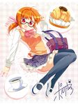  black_legwear commentary_request kuriyama_yumino looking_at_viewer mary_janes mikuri_gakuen_sweets-bu open_mouth porurin red_eyes shoes skirt smile solo thighhighs 