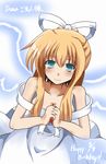  air bad_id bad_pixiv_id blonde_hair blue_eyes dress hands_clasped kamio_misuzu long_hair own_hands_together ponytail shikino_miko smile solo 