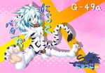  animal_ears bad_id bad_pixiv_id blue_hair collar fuurin_rei highres long_hair looking_at_viewer open_mouth original paws smile soles solo tail tomoyan_(nyakkoya) yellow_eyes 
