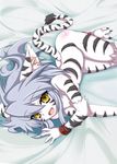  animal_ears bad_id bad_pixiv_id blue_hair blush fuurin_rei highres long_hair looking_at_viewer lying on_side open_mouth original smile solo tail tomoyan_(nyakkoya) yellow_eyes 