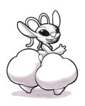  2018 alien angel_(lilo_&amp;_stitch) antennae big_butt butt chest_markings digital_drawing_(artwork) digital_media_(artwork) disney experiment_(species) female greyscale huge_butt hyper hyper_butt lilo_and_stitch looking_at_viewer looking_back maddeku markings monochrome open_mouth open_smile simple_background sketch small_tail smile solo standing white_background 