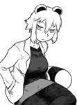  animal_ears araiguma-san breasts expressionless greyscale hands_in_pockets jacket large_breasts lineart monochrome original pantyhose pencil_skirt raccoon_ears raccoon_tail short_hair sitting skirt solo tail tsukudani_(coke-buta) 