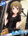  alternate_costume artist_request bag beamed_eighth_notes black_dress brown_hair card_(medium) character_name dress idolmaster idolmaster_million_live! long_hair musical_note nagayoshi_subaru official_art purple_eyes smile solo 