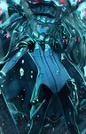  bad_id bad_pixiv_id bodysuit echj glowing glowing_eyes highres kantai_collection open_mouth pale_skin red_eyes shinkaisei-kan smile solo standing teeth underwater weapon wo-class_aircraft_carrier yellow_eyes 