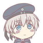  blue_eyes blush chibi clothes_writing grey_hair gyate_gyate hat kantai_collection short_hair smile tokiaki z1_leberecht_maass_(kantai_collection) 