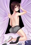  1boy bed briefs brown_hair bulge male male_focus original panties pillow short_hair socks underwear yk 