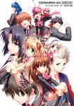  6+girls :d ;d bow cape everyone fang hat highres inohara_masato kamikita_komari kurugaya_yuiko little_busters! miyazawa_kengo multiple_boys multiple_girls naoe_riki natsume_kyousuke natsume_rin nishizono_mio noumi_kudryavka one_eye_closed open_mouth pink_bow saigusa_haruka salute school_uniform smile umbrella zen 