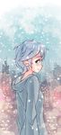  blue_eyes dysfunctional_systems highres hood hoodie rtil short_hair silver_hair smile snowing winter_harrison 