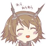  blush brown_hair chibi closed_eyes gyate_gyate hairband kantai_collection mutsu_(kantai_collection) open_mouth short_hair smile tokiaki translated 