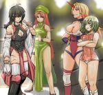  abs adapted_costume black_eyes black_hair blonde_hair blood bloody_clothes boots borrowed_design braid breasts brown_eyes chinese_clothes cleavage cleavage_cutout cracking_knuckles detached_sleeves fishnet_legwear fishnets green_hair grin hat hong_meiling horn hoshiguma_yuugi kazami_yuuka knee_boots knee_pads kongari_tokei large_breasts long_hair m.u.g.e.n mask mask_removed microphone multiple_girls muscle muscular_female one-piece_swimsuit oni original pinky_out red_hair scar sendai_hakurei_no_miko short_hair single_thighhigh smile star swimsuit thighhighs touhou twin_braids very_long_hair white_swimsuit wrestling_mask wrestling_outfit wrestling_ring 