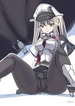  1boy 1girl admiral_(kantai_collection) anchor between_legs blonde_hair blush breasts capelet close-up giantess graf_zeppelin_(kantai_collection) hair_between_eyes hat highres impossible_clothes jacket kantai_collection long_hair long_sleeves looking_at_another looking_down looking_up medium_breasts military military_uniform multiple_views naval_uniform necktie open_mouth pants pantyhose peaked_cap purple_eyes red_neckwear seo_tatsuya shoes sitting size_difference twintails twitter_username uniform white_footwear white_hat white_jacket white_pants 