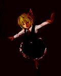  bad_id bad_pixiv_id black_background blonde_hair blouse dark darkness fang hair_ribbon highres lisitsa long_sleeves open_mouth outstretched_arms red_eyes ribbon rumia short_hair sketch smile solo spread_arms touhou vest 