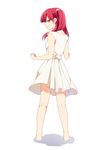  bad_id bad_pixiv_id bare_legs barefoot dress hachimikkusu highres looking_at_viewer looking_back magi_the_labyrinth_of_magic morgiana one_side_up pout red_eyes red_hair short_hair solo 