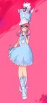  absurdres bad_id bad_pixiv_id boots dress eni_(enigmaauto) full_body hat highres jakuzure_nonon kill_la_kill pink_eyes pink_hair shaded_face shako_cap sidelocks simple_background smirk solo uniform 