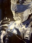  artist_request cigarette facial_hair gloves headband lighter male_focus metal_gear_(series) metal_gear_solid mustache old_snake smoking solid_snake solo white_hair 